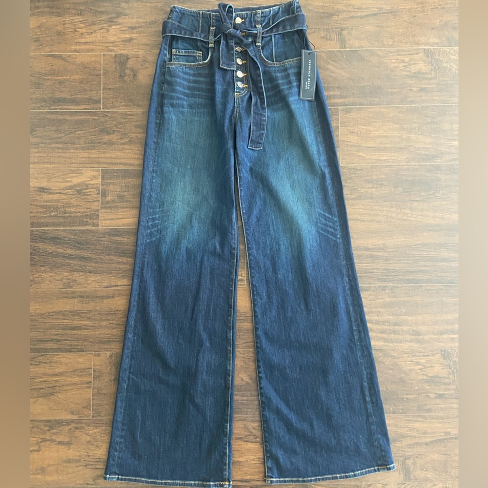 Veronica Beard Roxanna Corset High waisted belted wide leg jeans sz 27